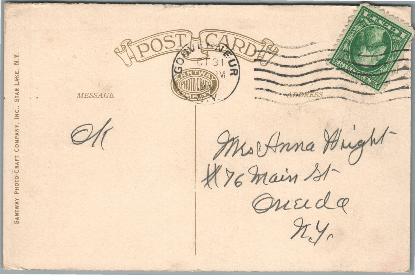 GOUVERNEUR NY NEW POST OFFICE ANTIQUE POSTCARD