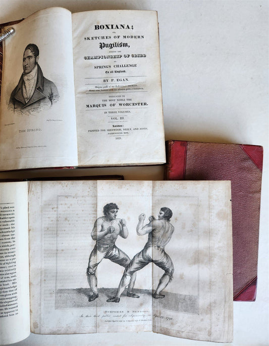 1821 BOXINIANA SKETCHES of ANCIENT & MODERN PUGILIST 3 VOLS antique ILLUSTRATED