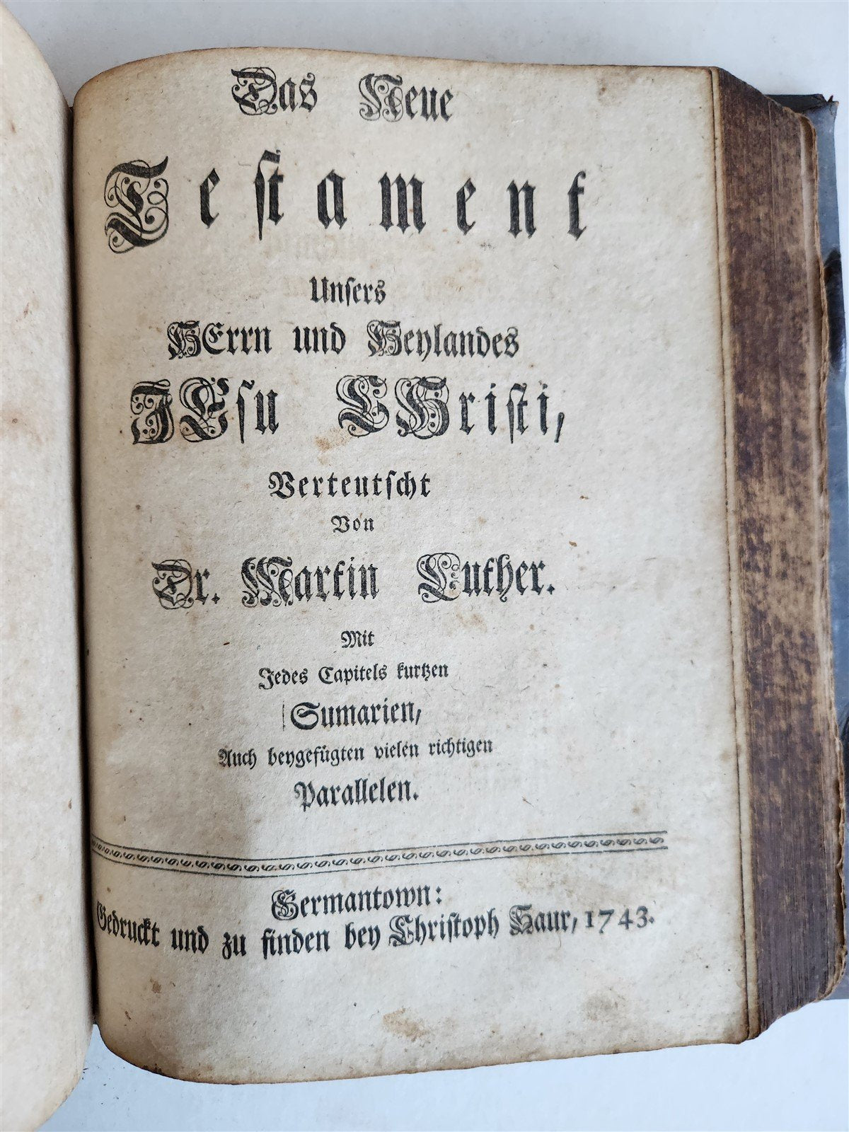 1743 BIBLE in GERMAN by CHRISTOPH SAUR antique RARE Americana