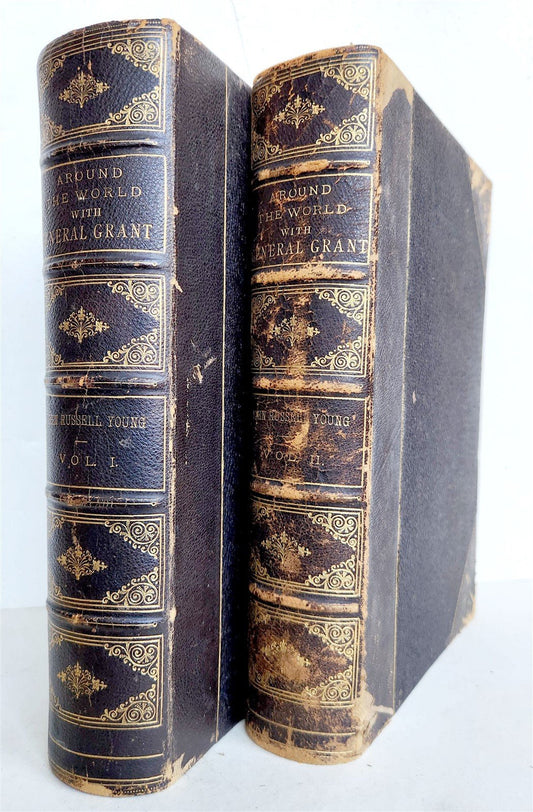 1879 AROUND THE WORLD with GENERAL GRANT 2 VOLUMES antique ILLUSTRATED
