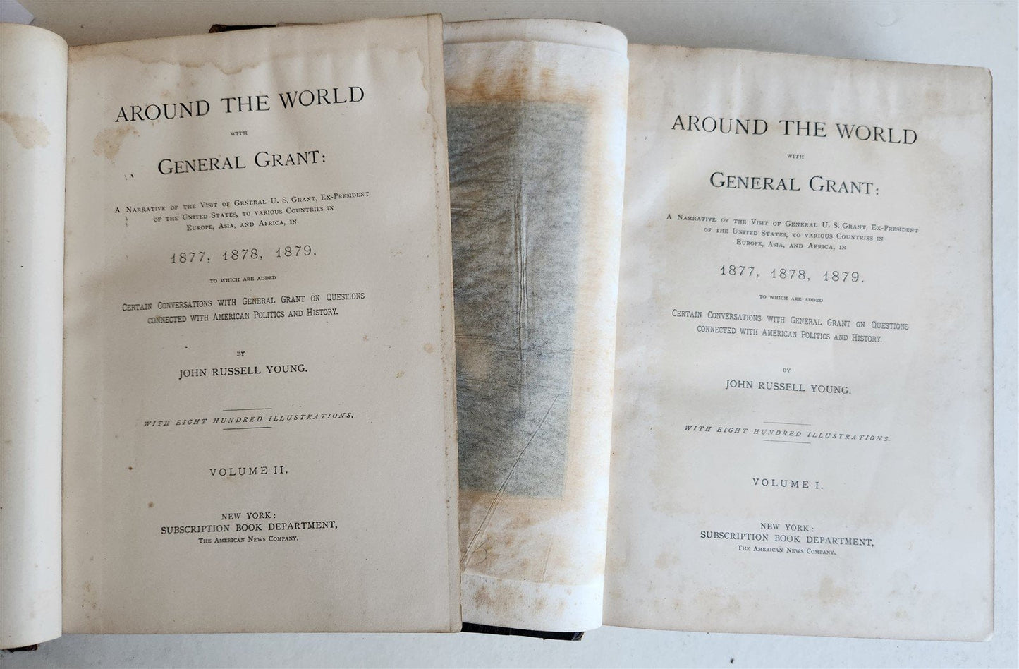 1879 AROUND THE WORLD with GENERAL GRANT 2 VOLUMES antique ILLUSTRATED