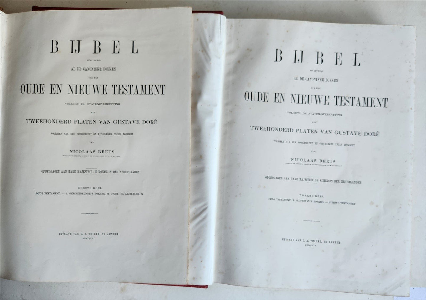 1870 BIBLE GUSTAVE DORE LLUSTRATED 2 VOLUMES MASSIVE FOLIO antique 200 plates