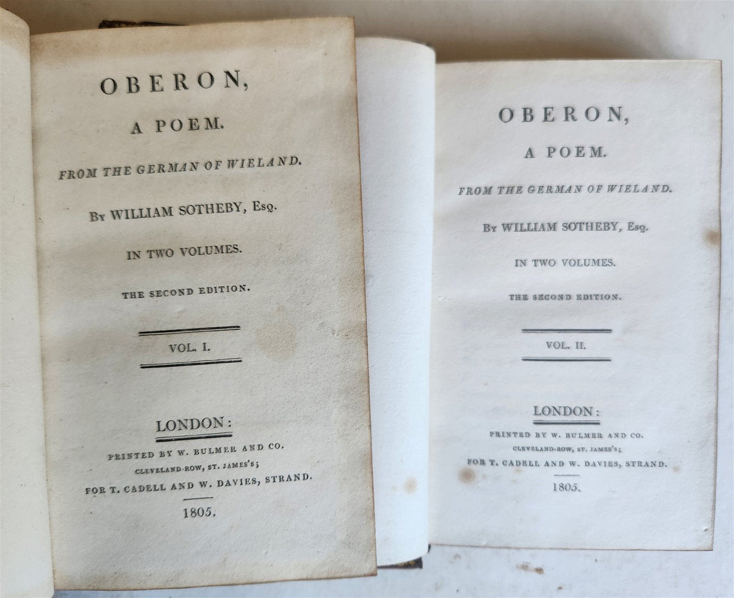 1805 OBERON POEM from German of Wieland by W. Sotheby 2 vols antique ILLUSTRATED