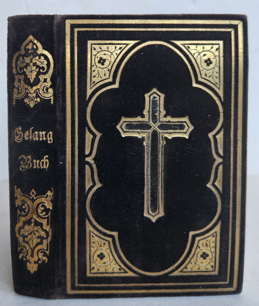 1874 PROTESTANT PRAYER BOOK in GERMAN antique VELVET GILT BINDING