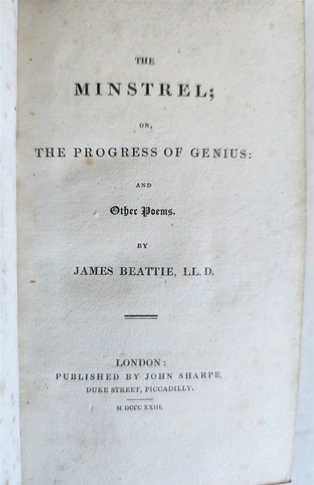 1823 THE MINSTREL or PROGRESS of GENIUS POETRY by JAMES BEATTIE antique