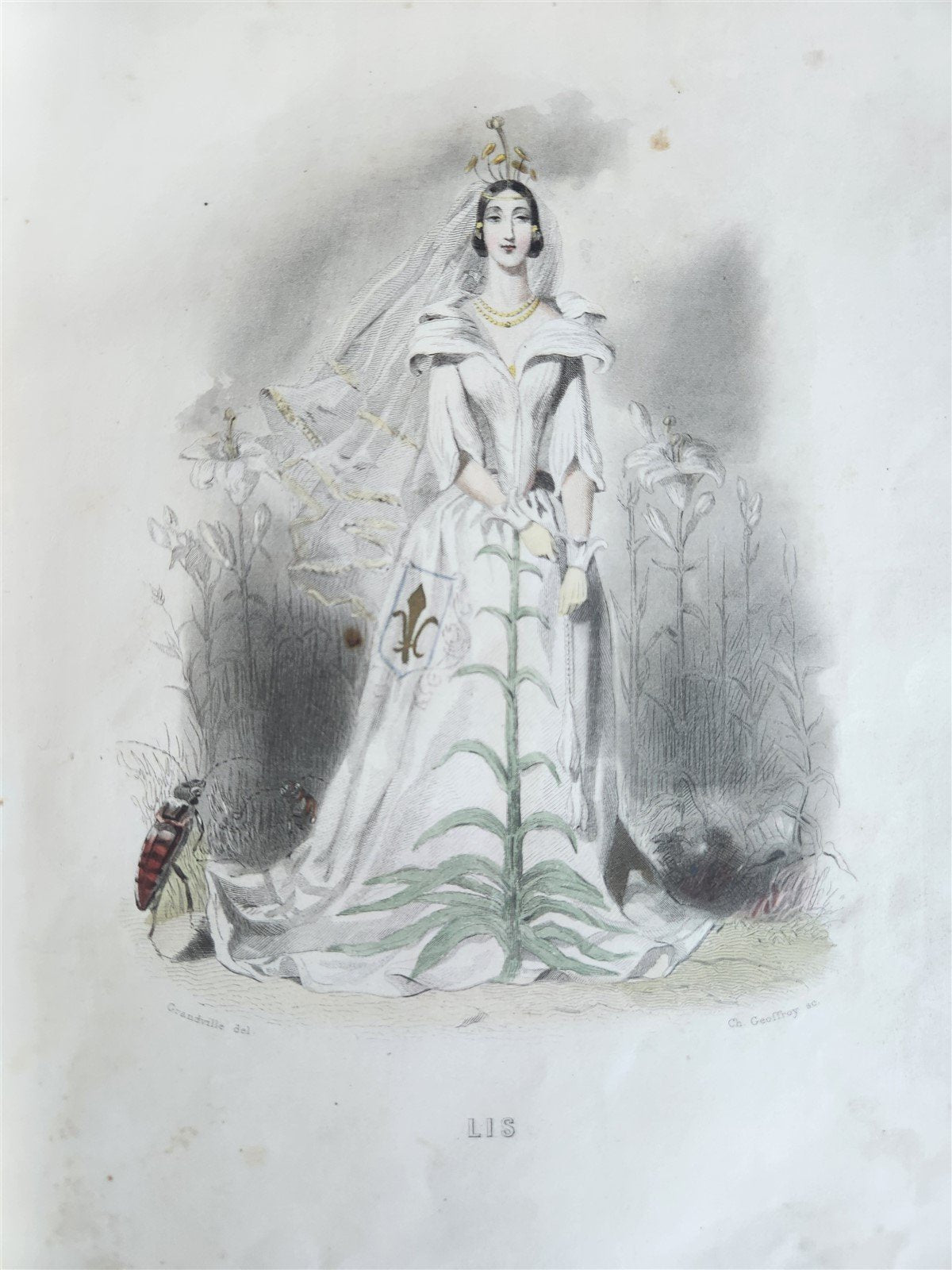 1847 LES FLEURS ANIMEES antique ILLUSTRATED with WOMEN PERSONIFYING FLOWERS