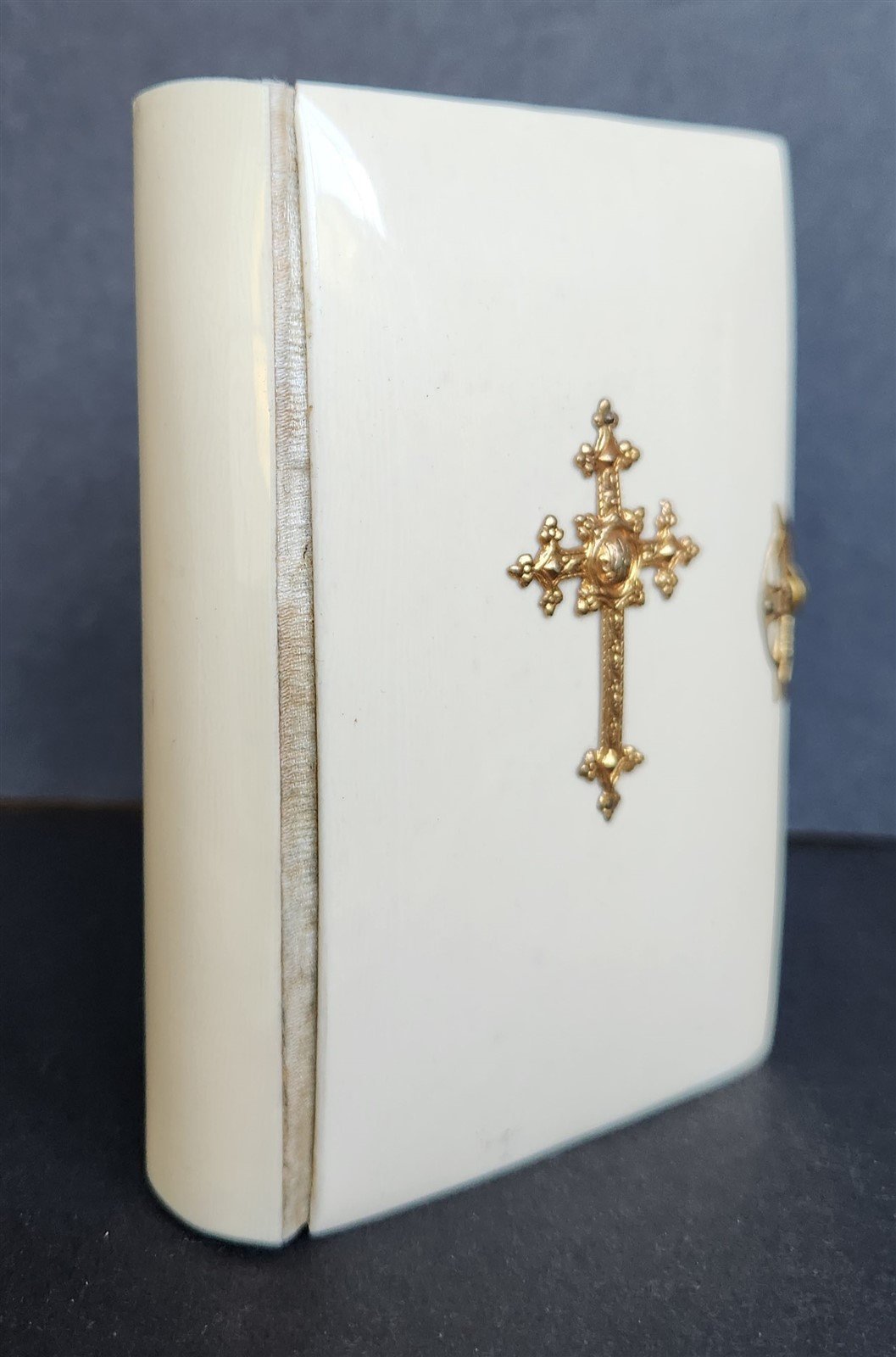 1880s PRAYER BOOK in GERMAN antique FINE BINDING w/ APPLIED BRASS CROSS