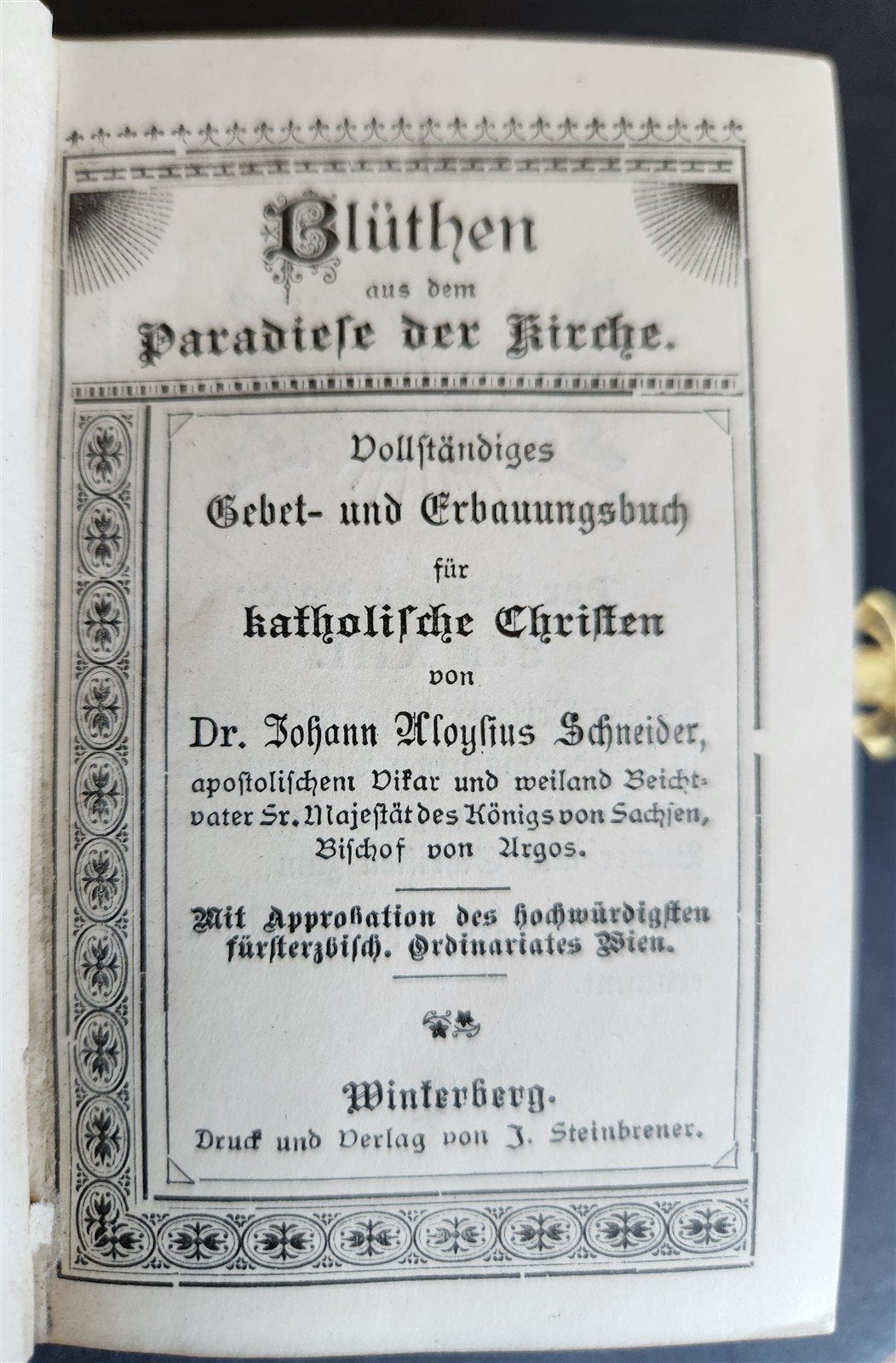 1880s PRAYER BOOK in GERMAN antique FINE BINDING w/ APPLIED BRASS CROSS