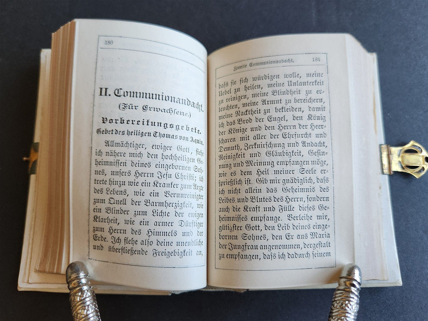 1880s PRAYER BOOK in GERMAN antique FINE BINDING w/ APPLIED BRASS CROSS