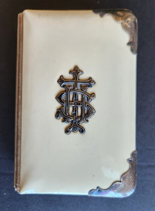 1880s COMMON PRAYER BOOK in ENGLISH antique SILVER DECORATED BINDING