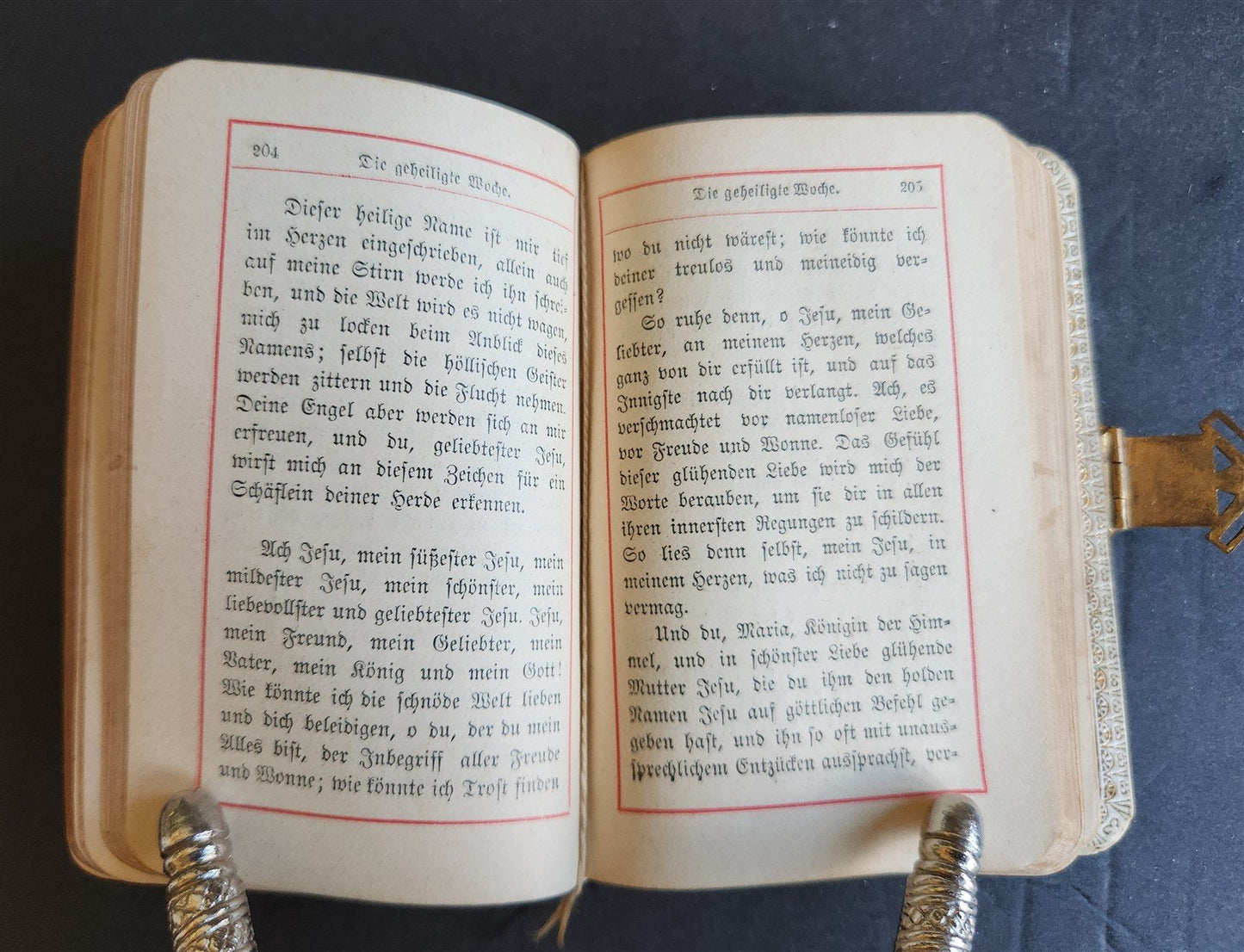 1890s PRAYER BOOK in GERMAN antique NICE BINDING w/ APPLIED BRASS CROSS