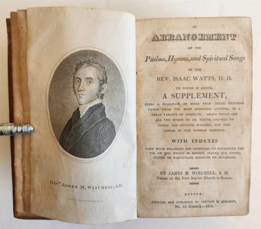 1821 AN ARRANGEMENT of PSALMS HYMNS & SPIRITUAL SONGS by WATTS antique AMERICANA