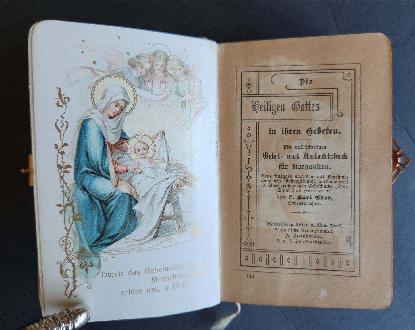 1899 PRAYER BOOK in GERMAN antique NICE BINDING w/ APPLIED CROSS DECORATION