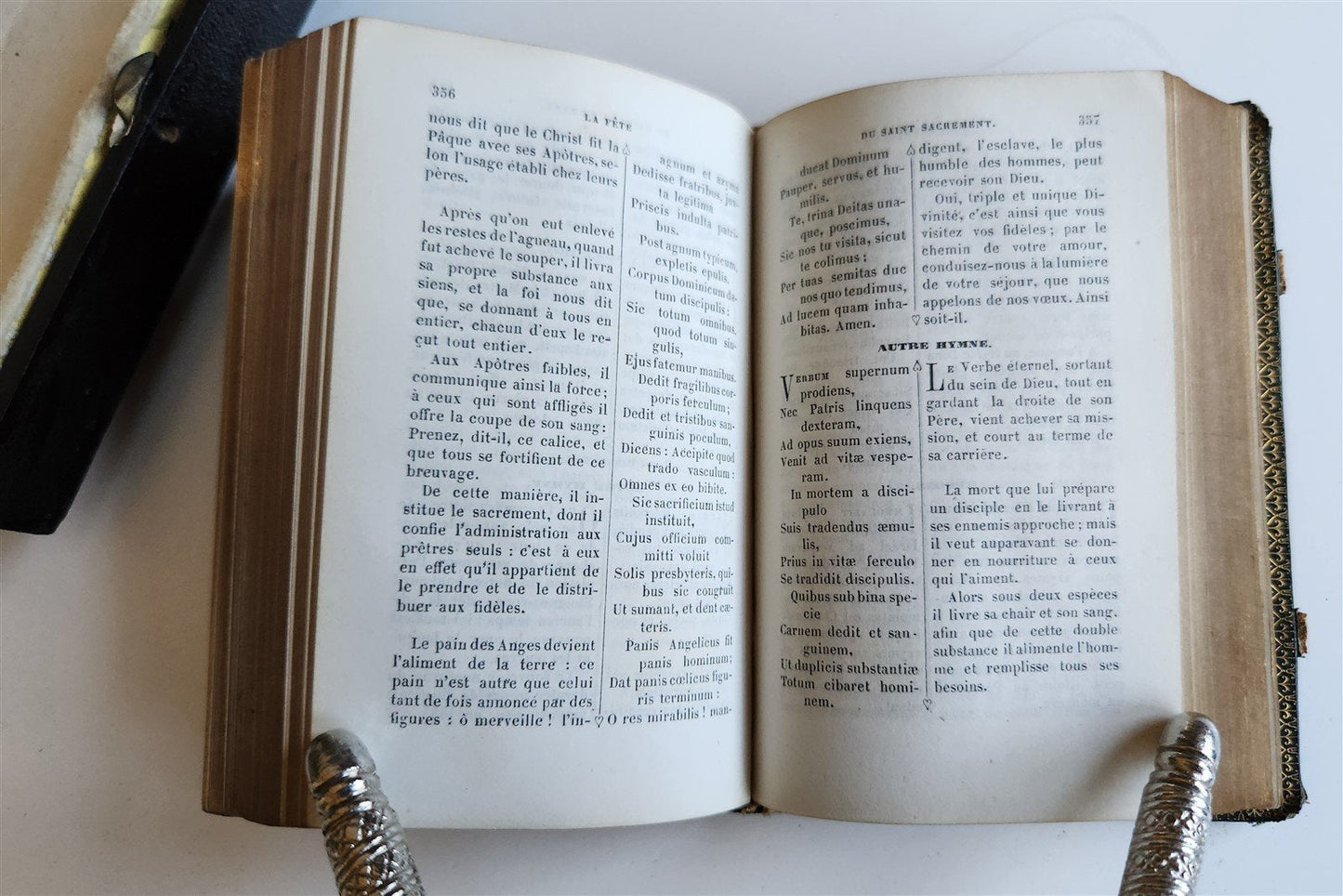 1840s PAROSSIEN ROMAIN antique FRENCH DEVOTIONAL BOOK w/ BOX