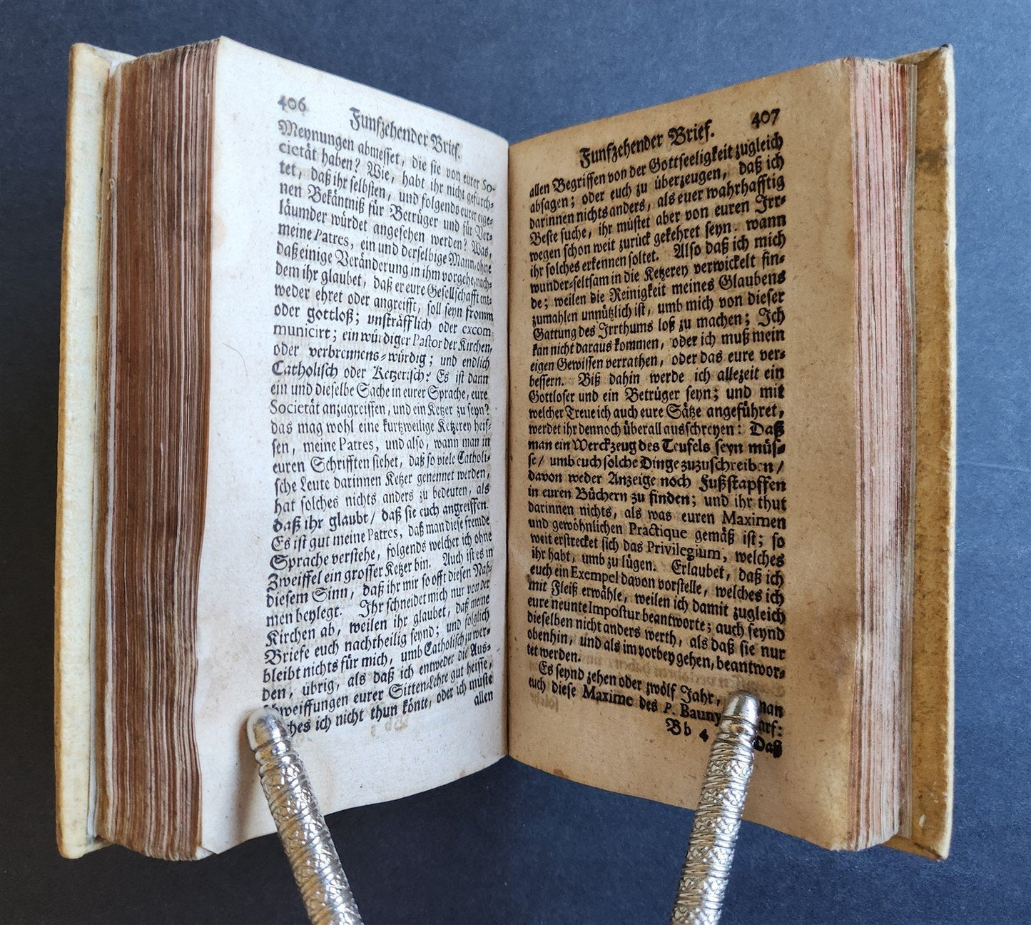 1740 BLAISE PASCAL LETTERS in GERMAN antique PIGSKIN BOUND w/ WITCHCRAFT THEME