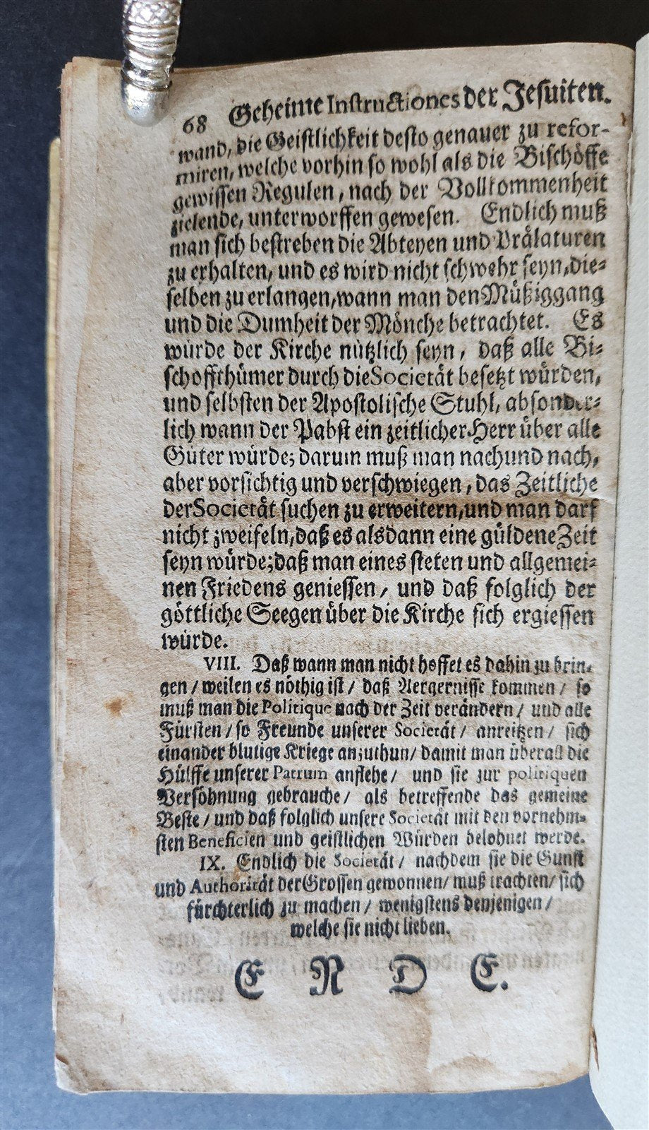 1740 BLAISE PASCAL LETTERS in GERMAN antique PIGSKIN BOUND w/ WITCHCRAFT THEME