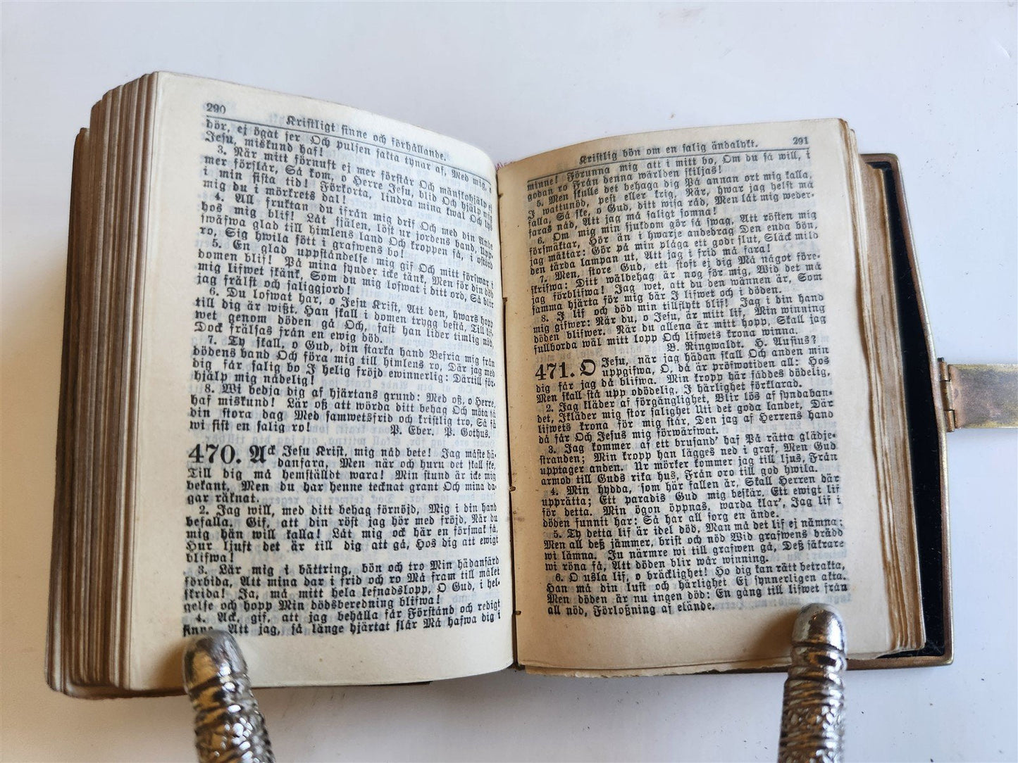 1891 SWEDISH HYMNAL antique VELVET BINDING w/ BONE CROSS & BRASS EDGES