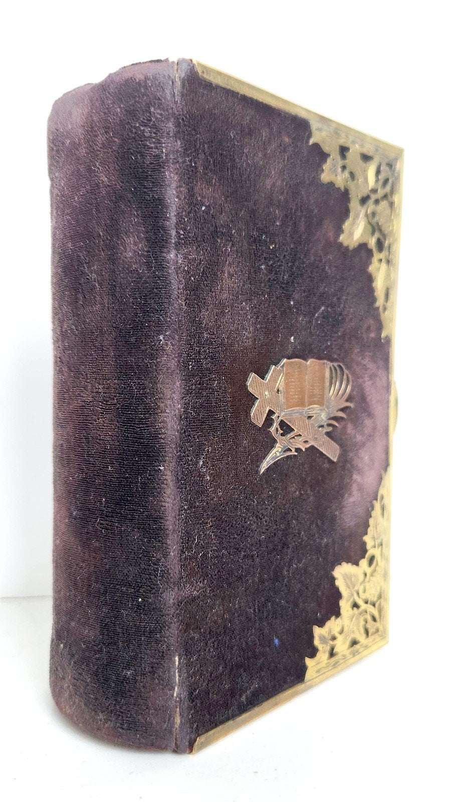 1860s THE BOOK OF COMMON PRAYER in ENGLISH antique BRASS & VELVET BINDING