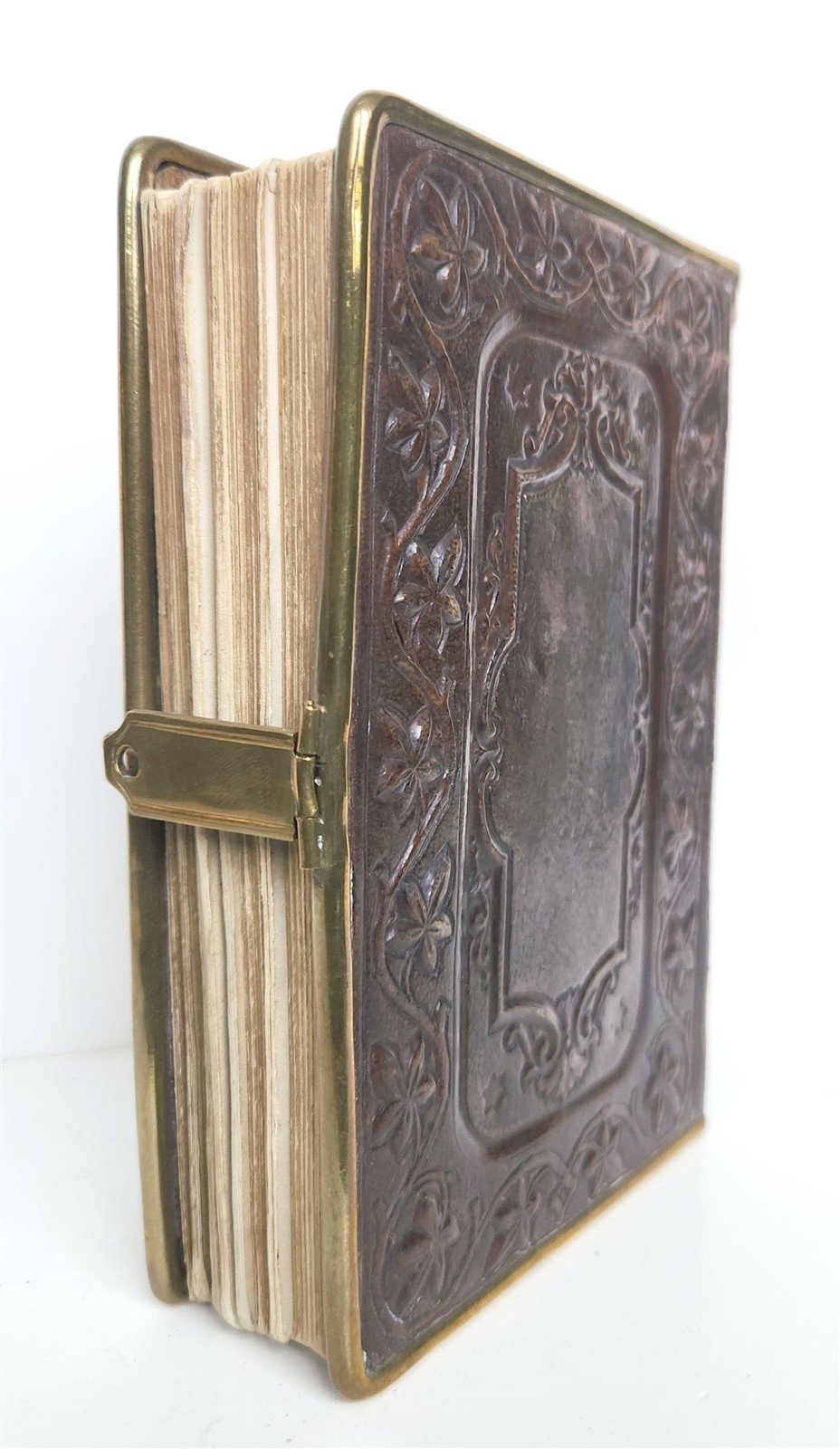 1870s PRAYER BOOK in GERMAN antique APPLIED BONE CROSS BINDING DIE HIMMELSPFORTE