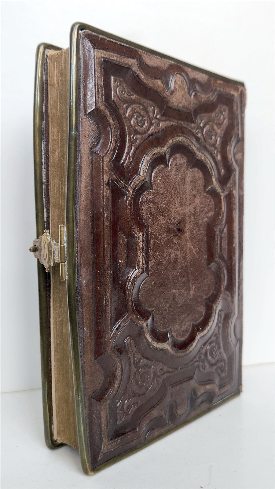 1870s PRAYER in GERMAN antique BINDING w/ APPLIED BONE CROSS
