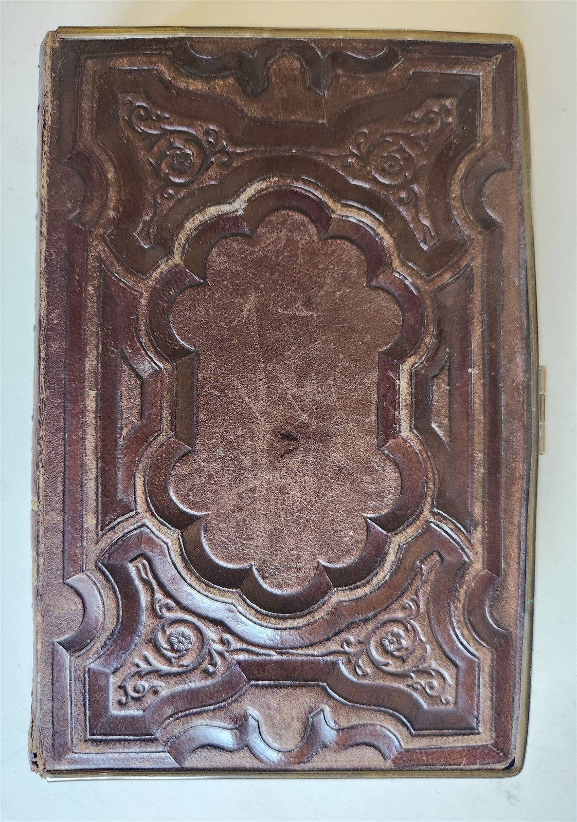 1870s PRAYER in GERMAN antique BINDING w/ APPLIED BONE CROSS