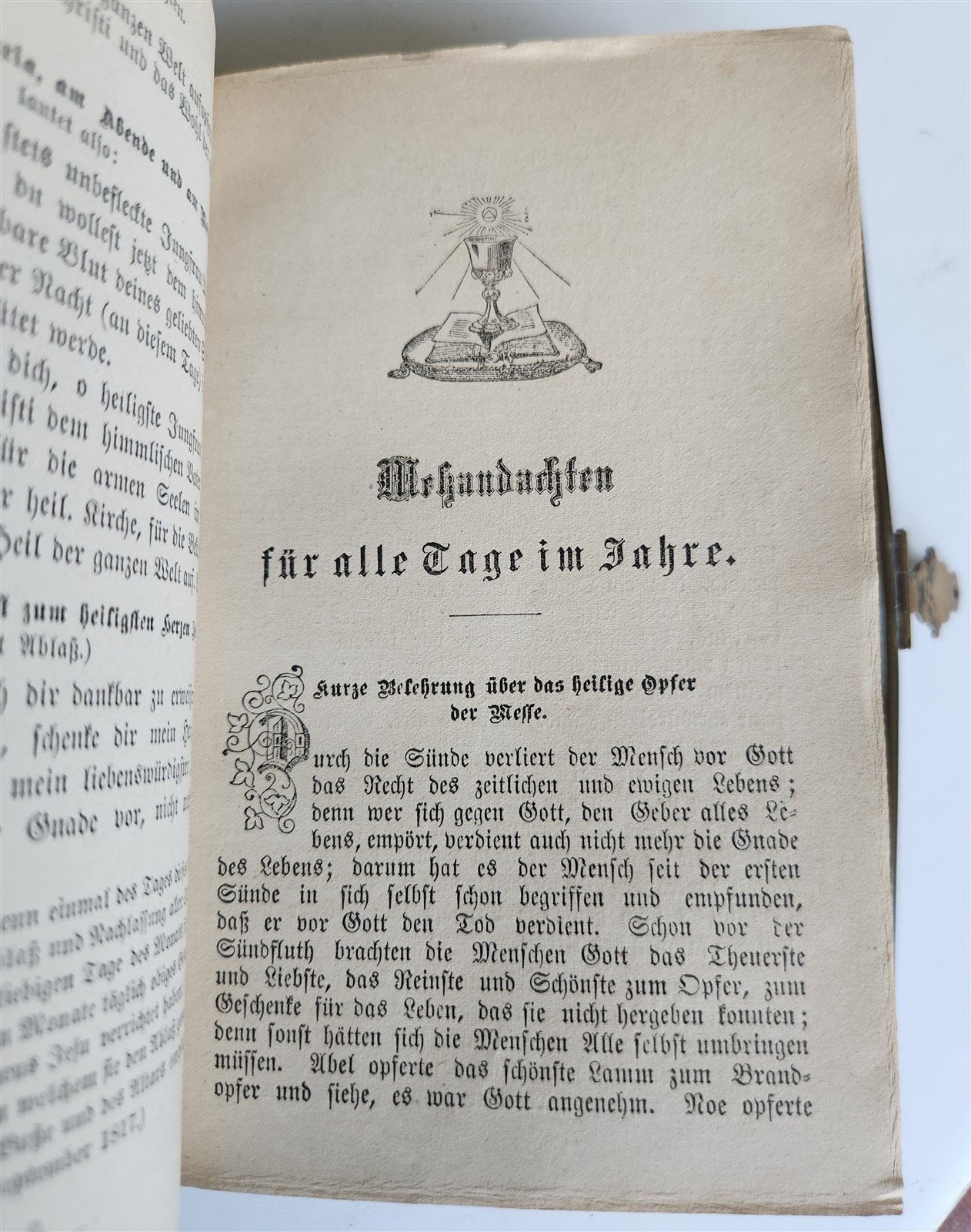 1870s PRAYER in GERMAN antique BINDING w/ APPLIED BONE CROSS