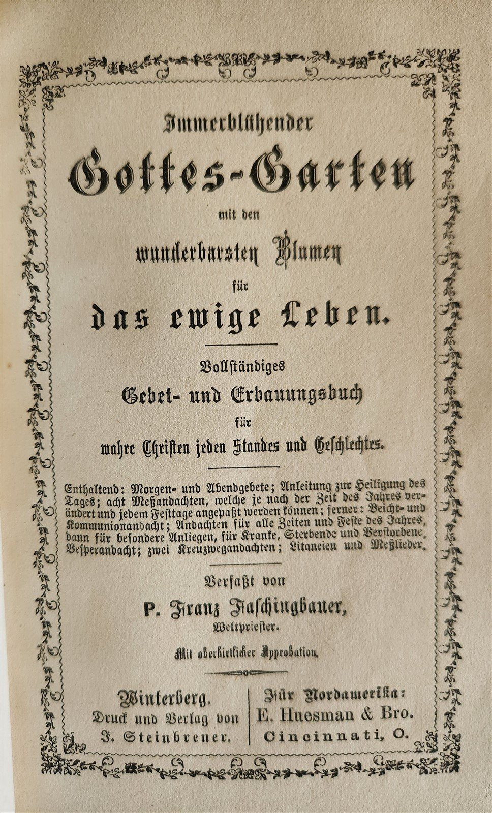 1870s PRAYER in GERMAN antique BINDING w/ APPLIED BONE CROSS