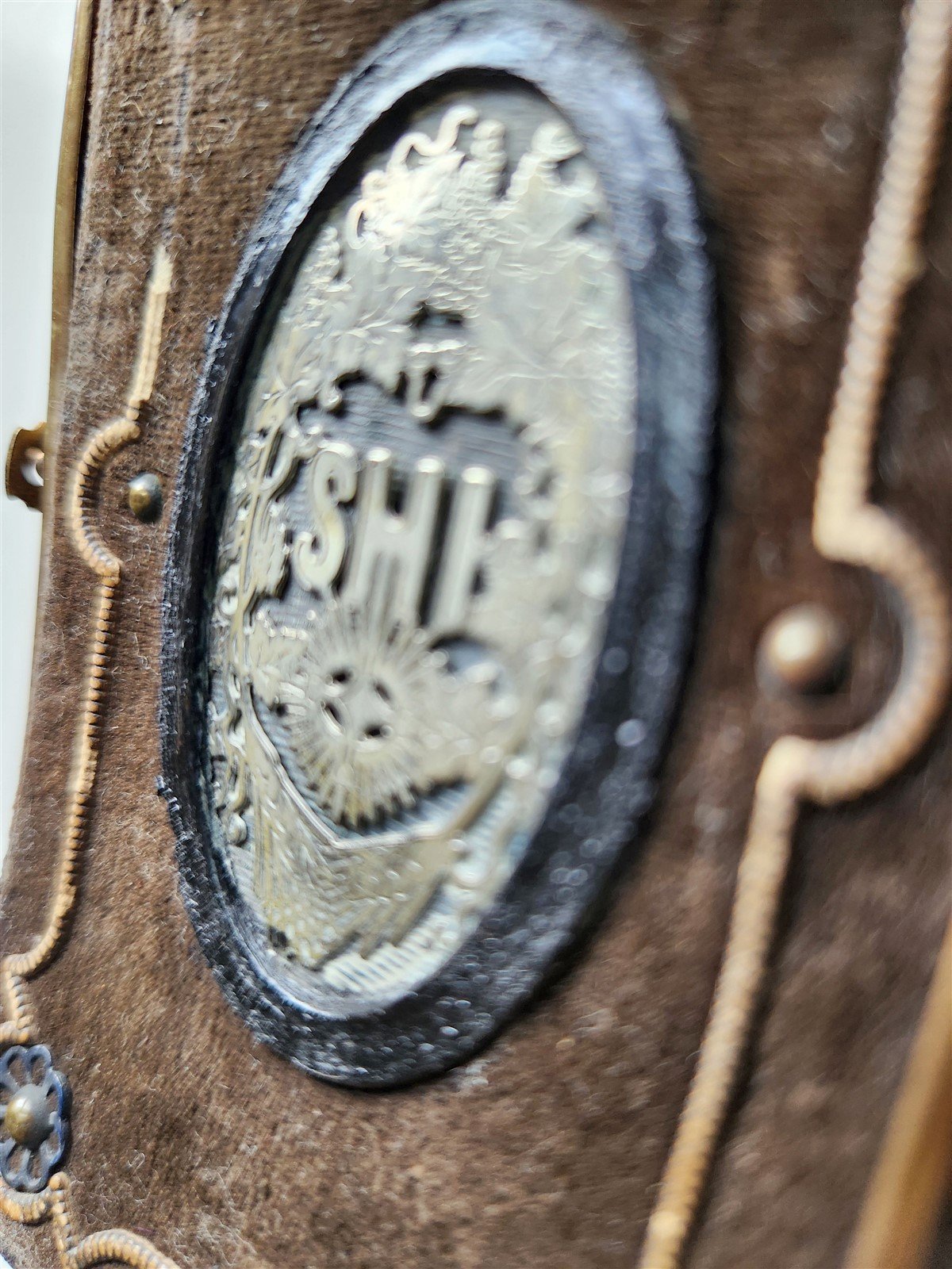 1840s PRAYER BOOK in GERMAN antique VELVET BINDING w/ METAL DECORATIONS