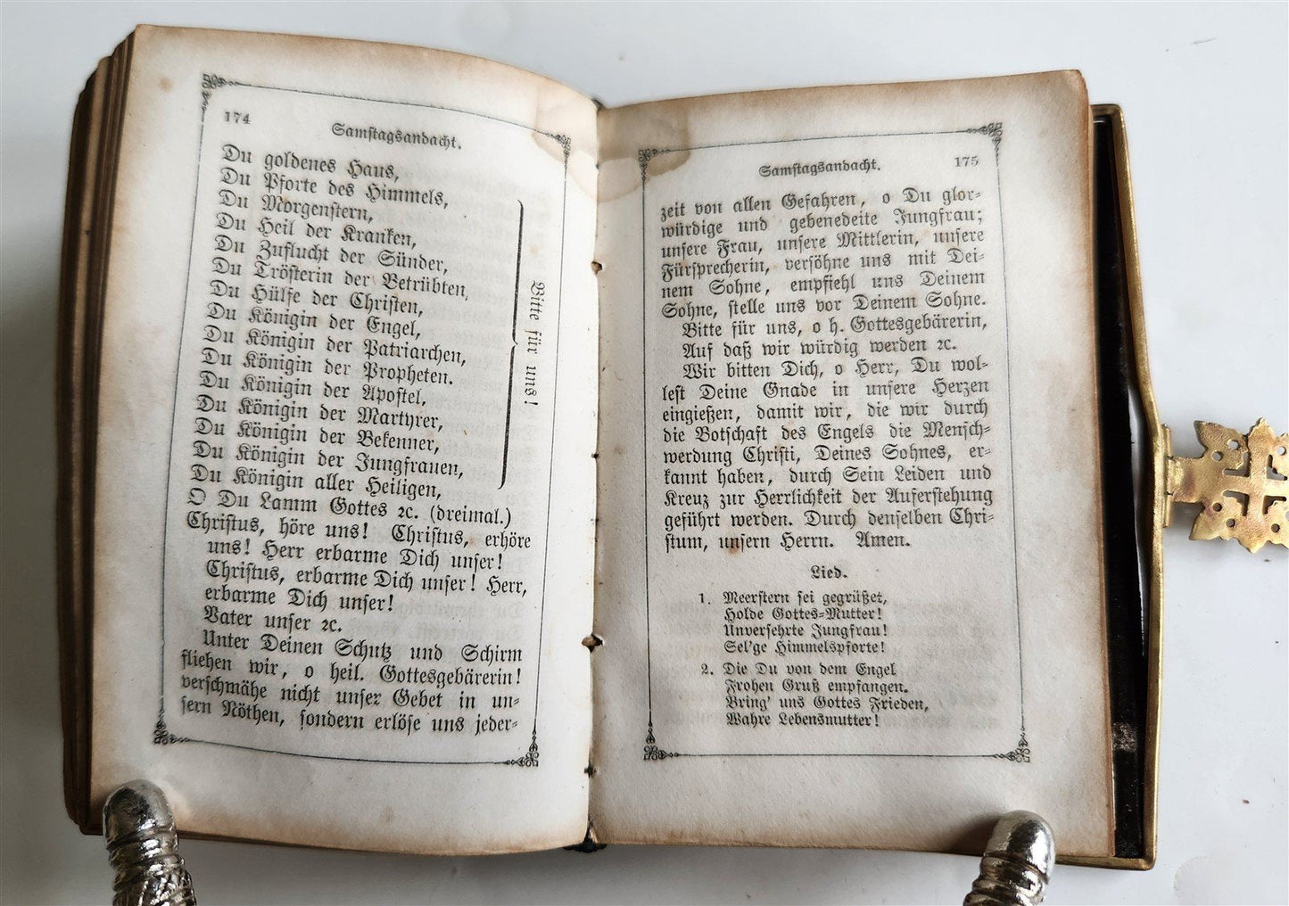 1840s PRAYER BOOK in GERMAN antique VELVET BINDING w/ METAL DECORATIONS