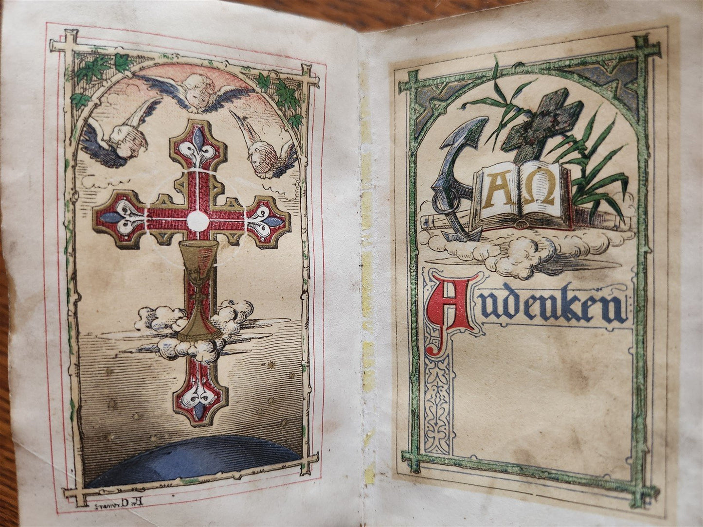 1840s PRAYER BOOK in GERMAN antique VELVET BINDING w/ METAL DECORATIONS