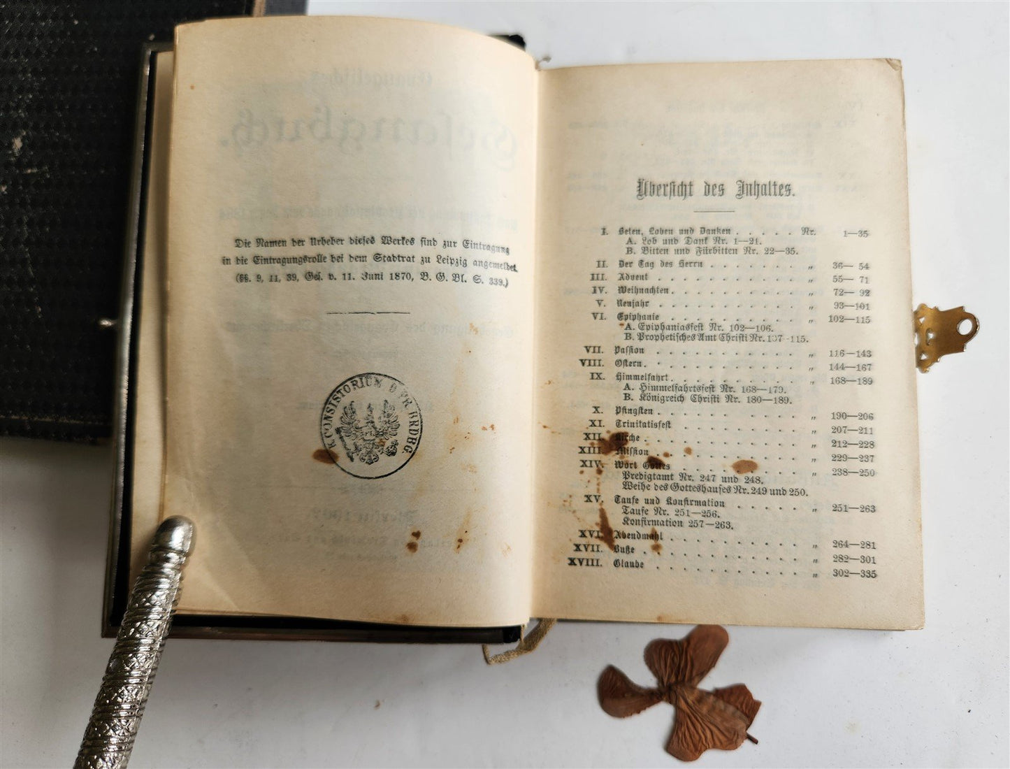 1902 HYMNAL in GERMAN antique DECORATIVE VELVET BINDING w/ METAL EDGES
