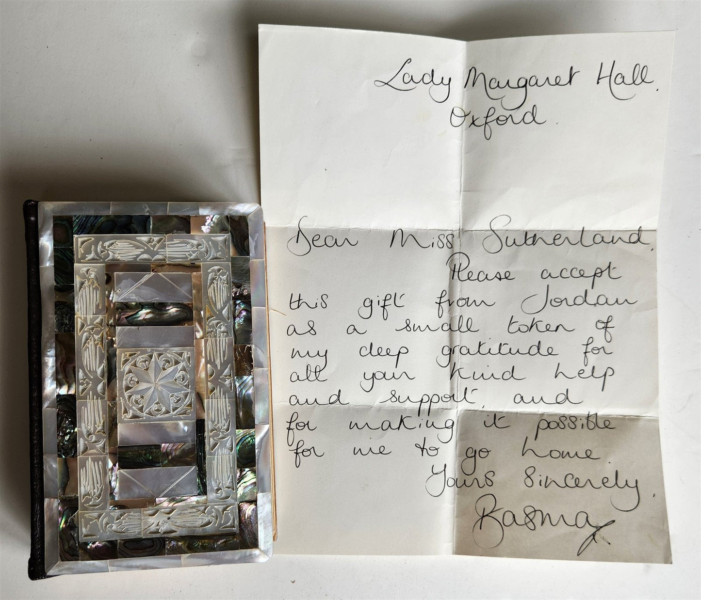 1950s BIBLE in ENGLISH w/ HOLY LAND PHOTOS & MOTHER-OF-PEARL BINDING vintage