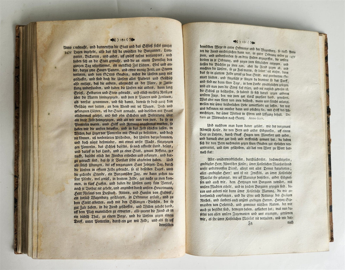 1743 DESCRIPTION OF THE BURGUNDIAN WARS antique in GERMAN