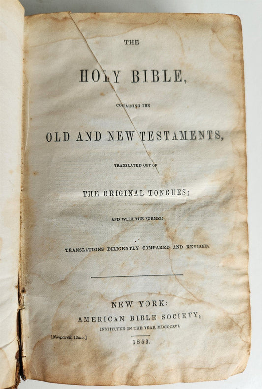 1853 BIBLE in ENGLISH pre-CIVIL WAR OLD & NEW TESTAMENTS antique AMERICANA