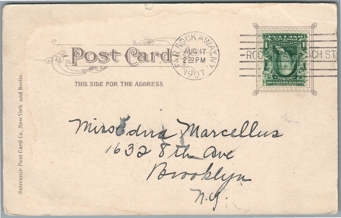 ROCKAWAY NY BATHING AT SEASIDE ANTIQUE POSTCARD