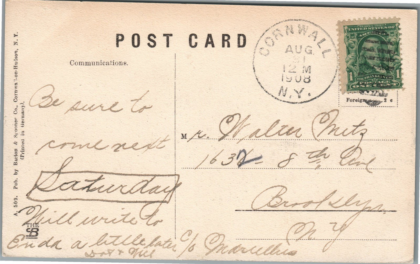 CORNWALL NY FROM THE WEST ANTIQUE POSTCARD