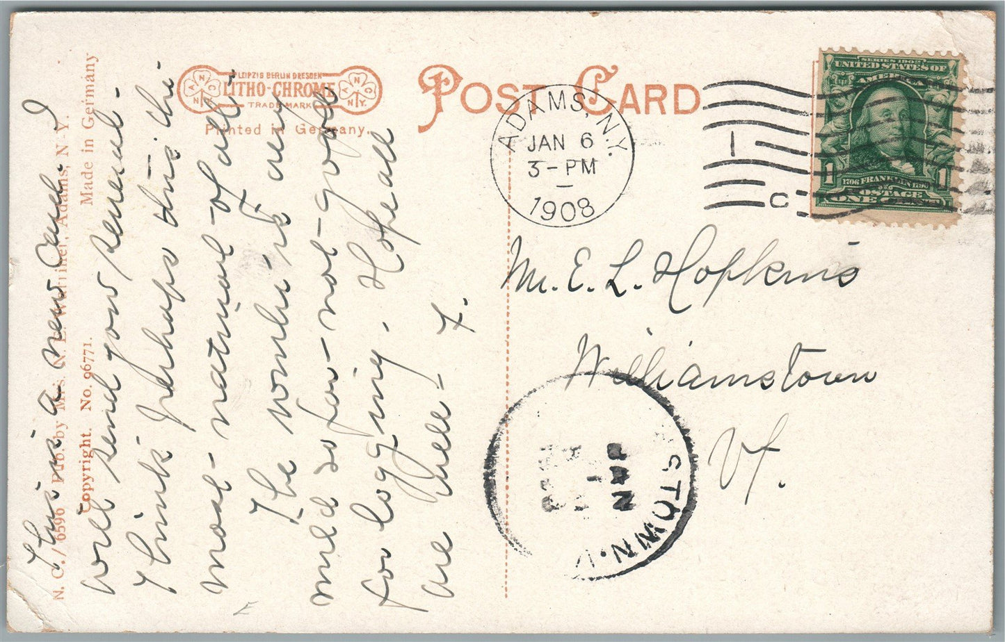 ADAMS NY RAILROAD STREET ANTIQUE POSTCARD