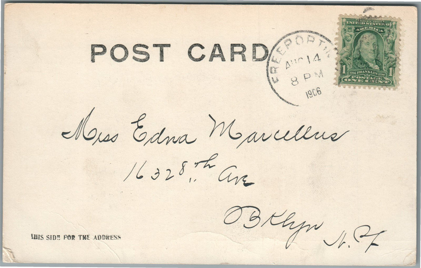 FREEPORT LI NY LOVER'S LANE TROLLEY STOP ANTIQUE POSTCARD