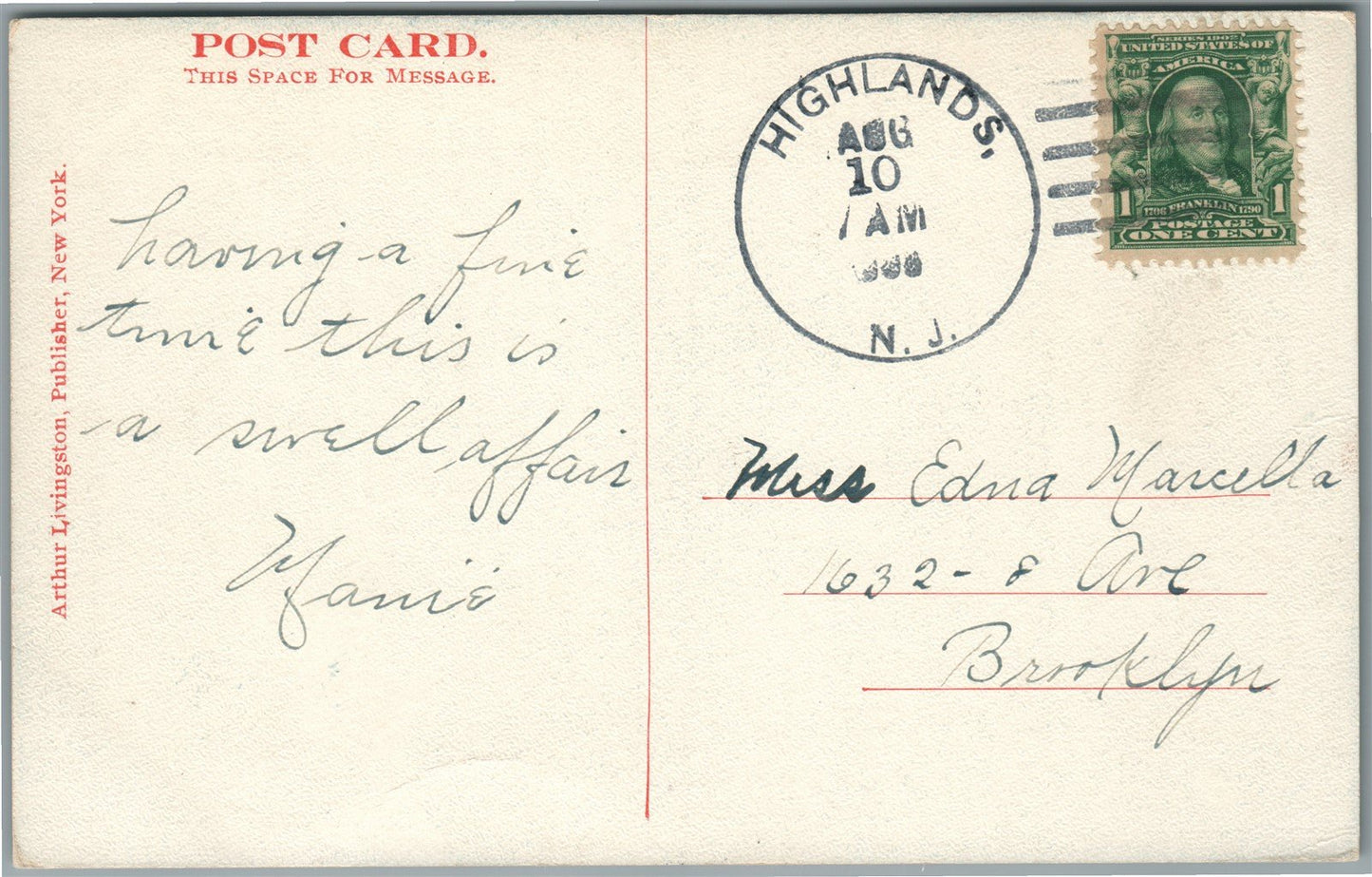 HIGHLANDS OF NEW JERSEY HOTEL MARTIN VERANDA ANTIQUE POSTCARD