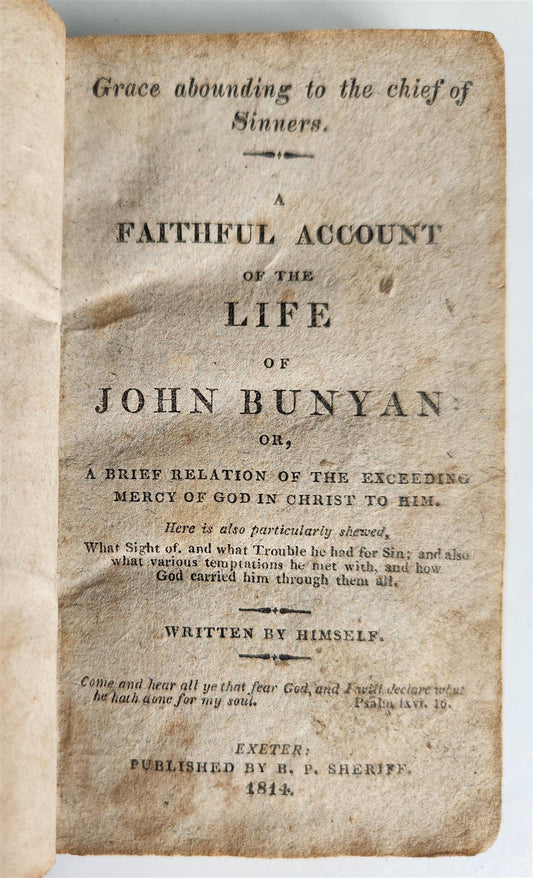1814 FAITHFUL ACCOUNT of the LIFE of JOHN BUNYAN antique AMERICANA Exeter