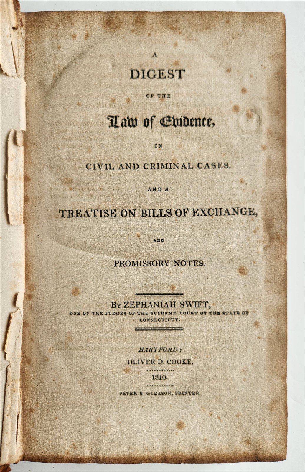 1810 DIGEST OF THE LAW OF EVIDENCE by Zephaniah Swift antique AMERICANA