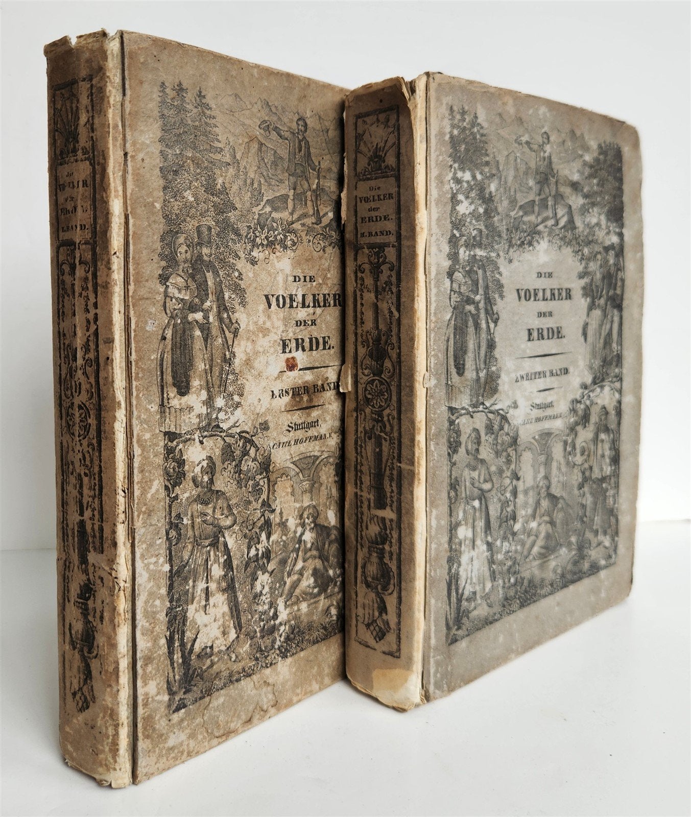 1840 PEOPLES of EARTH LIFE CUSTOMS HABITS in GERMAN antique 2 VOLS illustrated