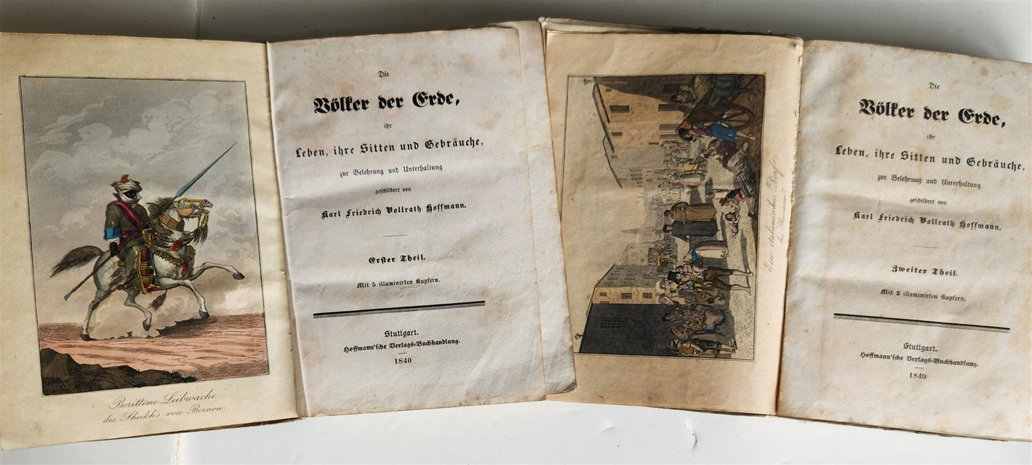 1840 PEOPLES of EARTH LIFE CUSTOMS HABITS in GERMAN antique 2 VOLS illustrated