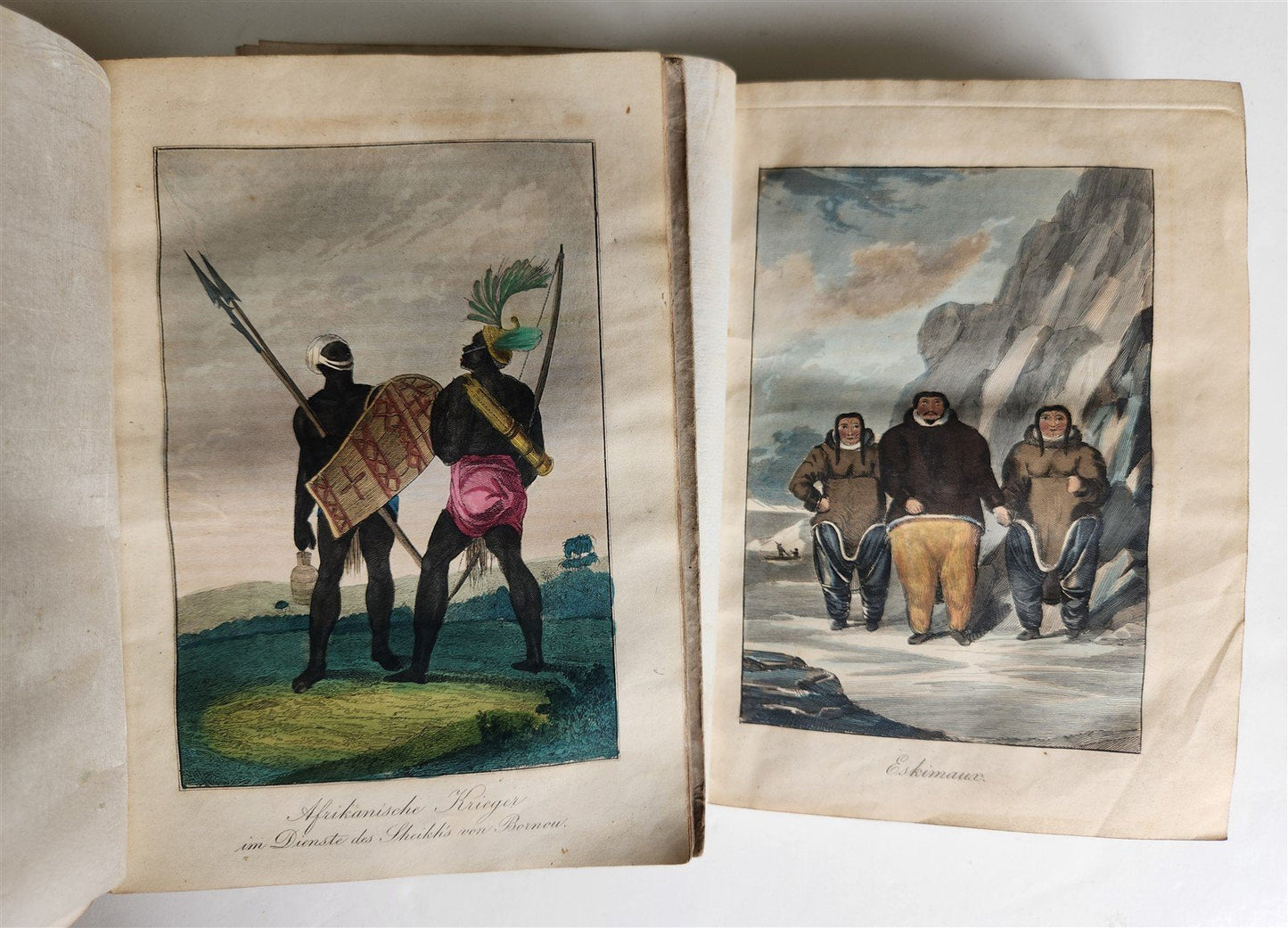 1840 PEOPLES of EARTH LIFE CUSTOMS HABITS in GERMAN antique 2 VOLS illustrated