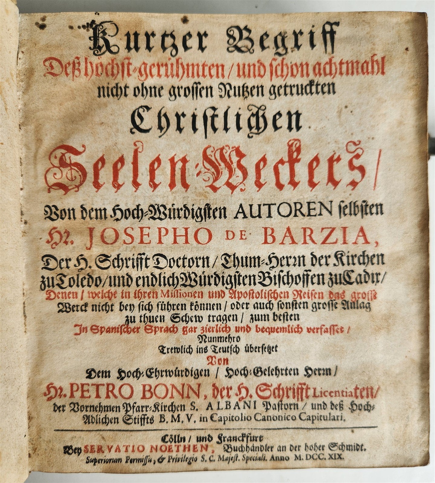 1719 THEOLOGY BOOK in GERMAN antique PIGSKIN BINDING