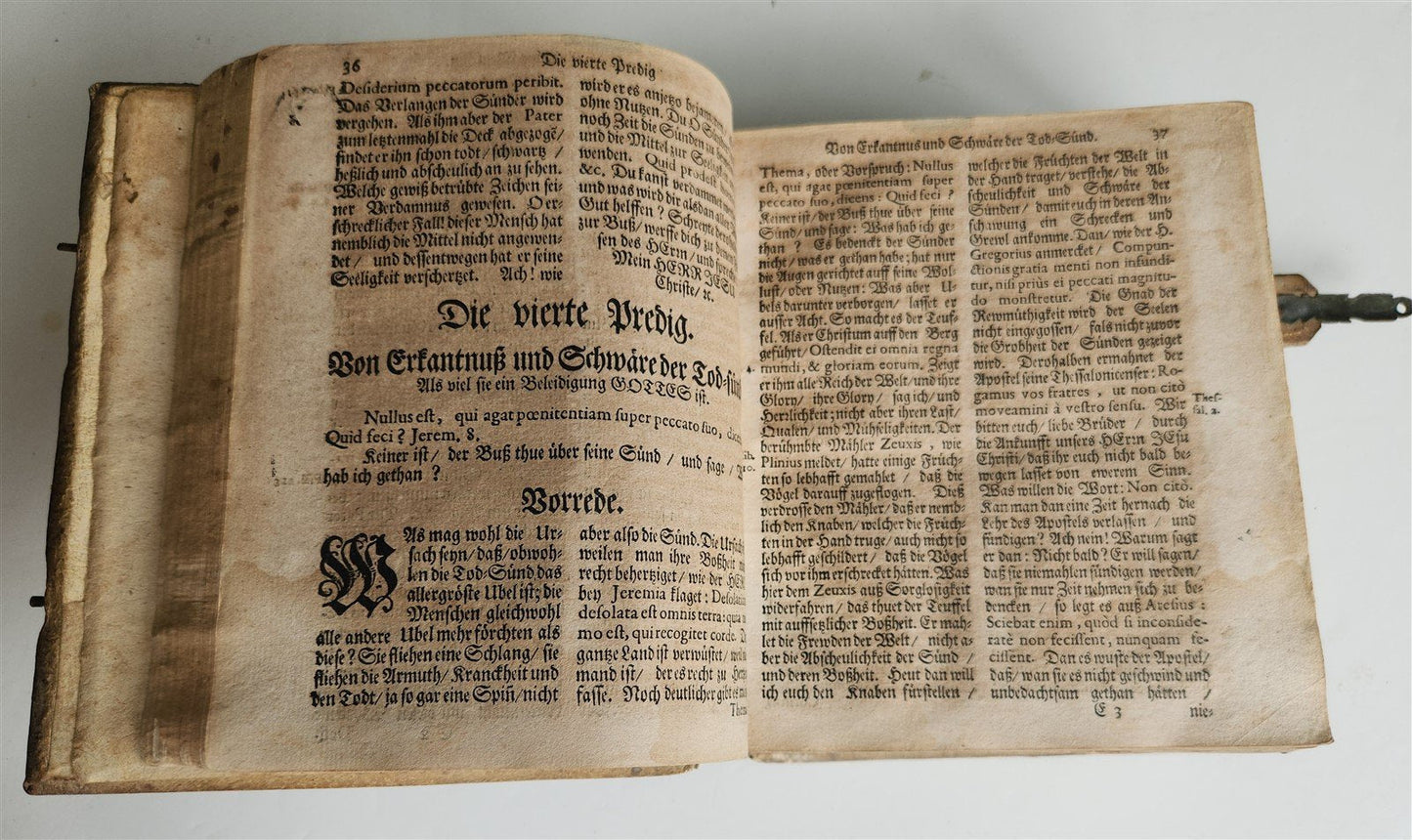 1719 THEOLOGY BOOK in GERMAN antique PIGSKIN BINDING