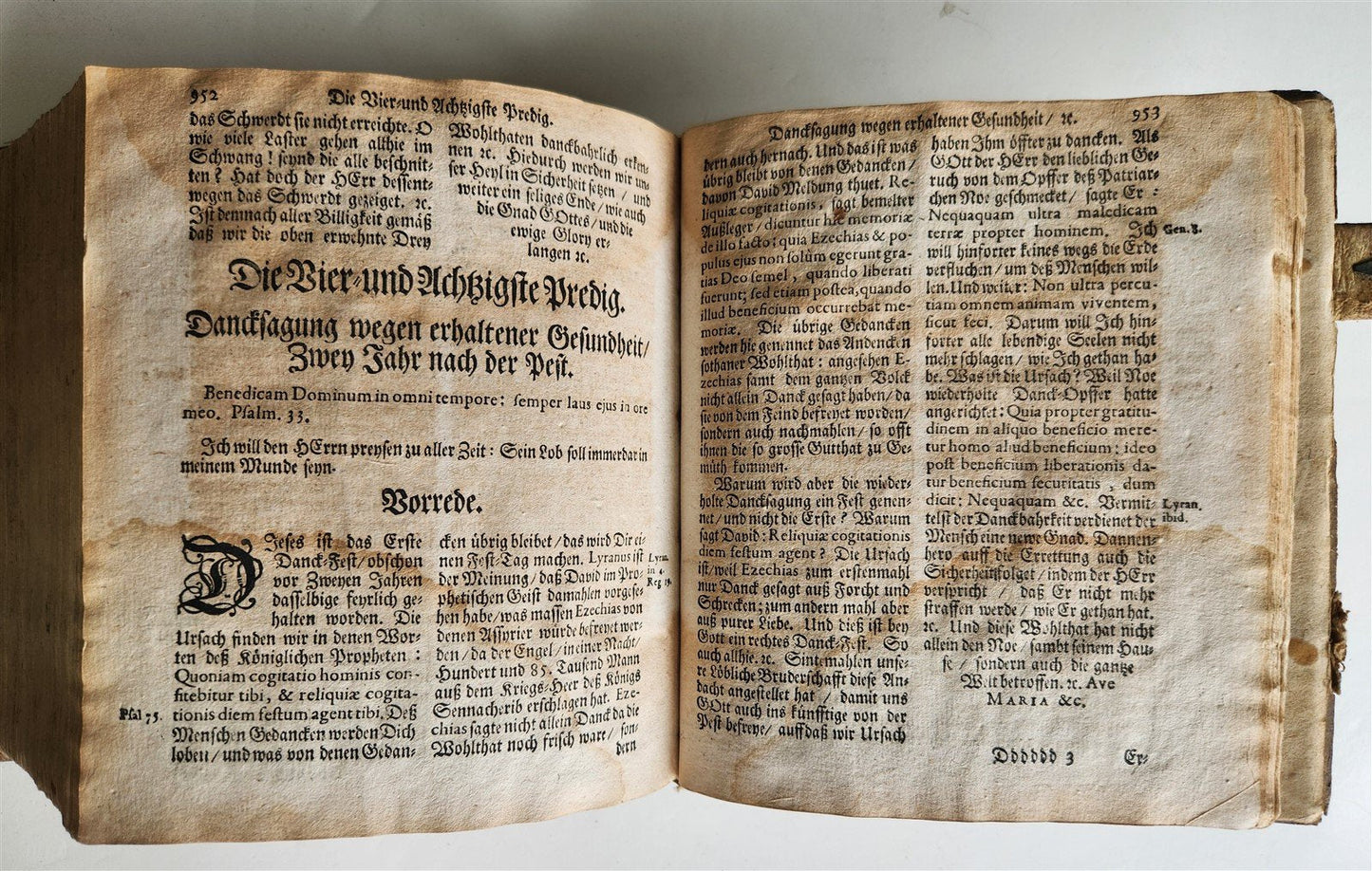 1719 THEOLOGY BOOK in GERMAN antique PIGSKIN BINDING