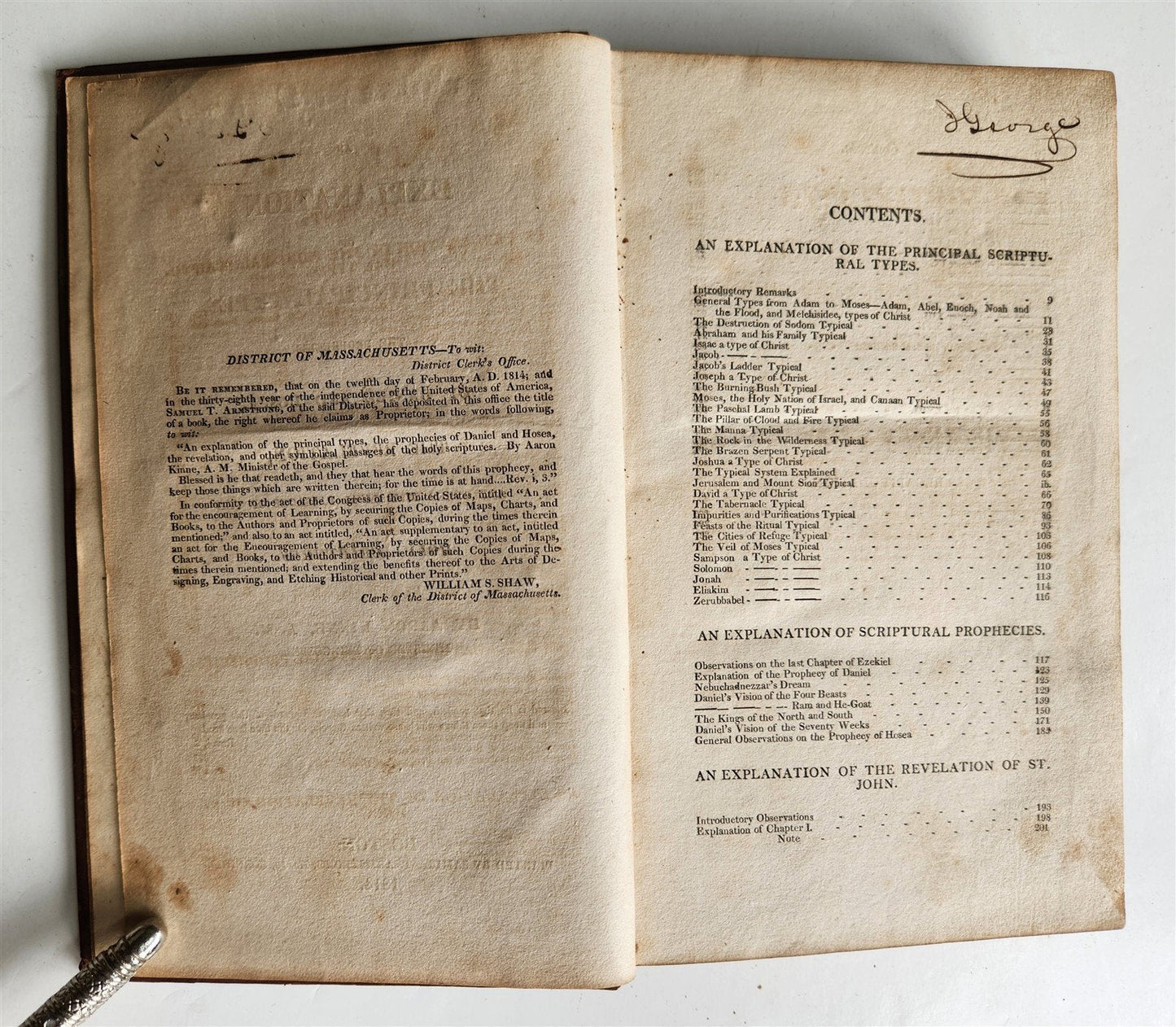 1814 EXPLANATION of PRINCIPAL TYPES THE PROPHECIES from BIBLE antique AMERICANA