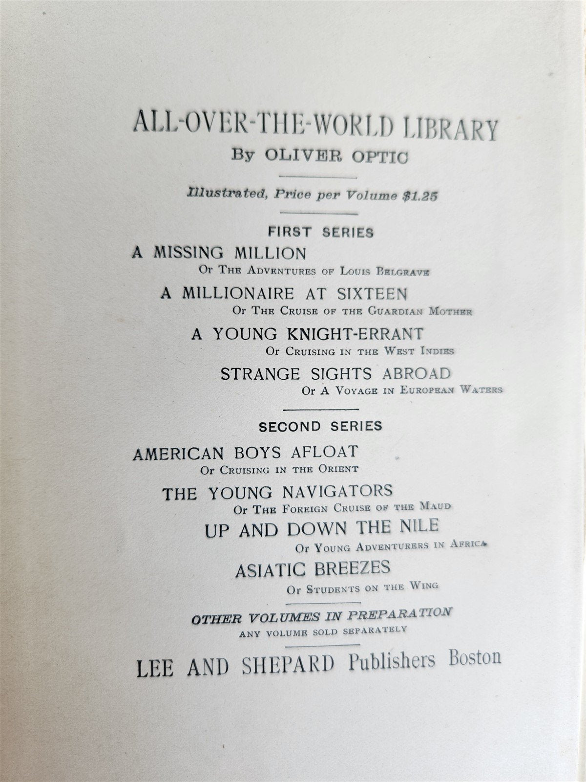 1895 ASIATIC BREEZES or STUDENTS ON THE WING by OLIVER OPTIC antique