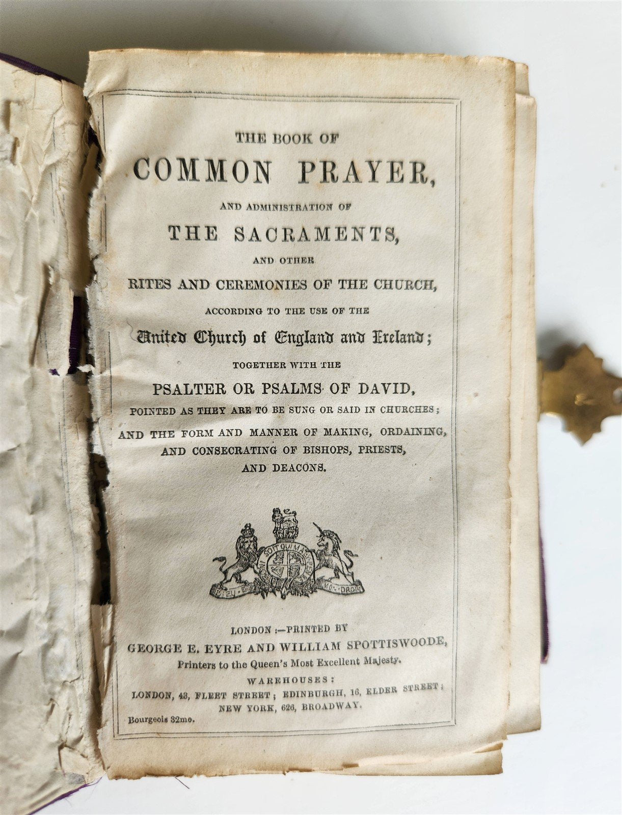 1865 TORTOISESHELL BINDING COMMON PRAYER BOOK & PSALMS in ENGLISH antique